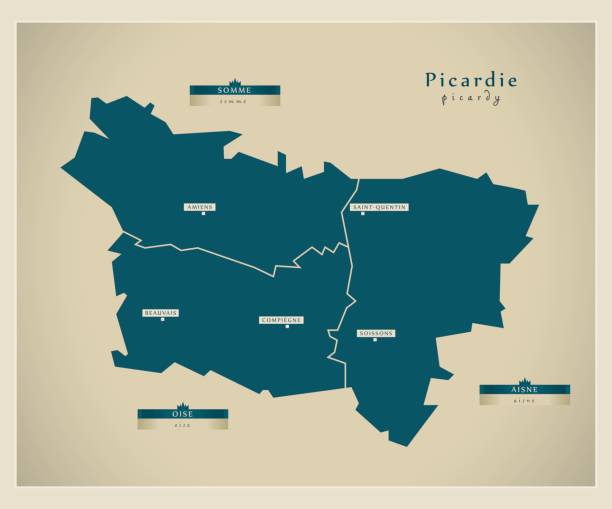 ilustrações, clipart, desenhos animados e ícones de mapa moderno - da picardia fr - picardy