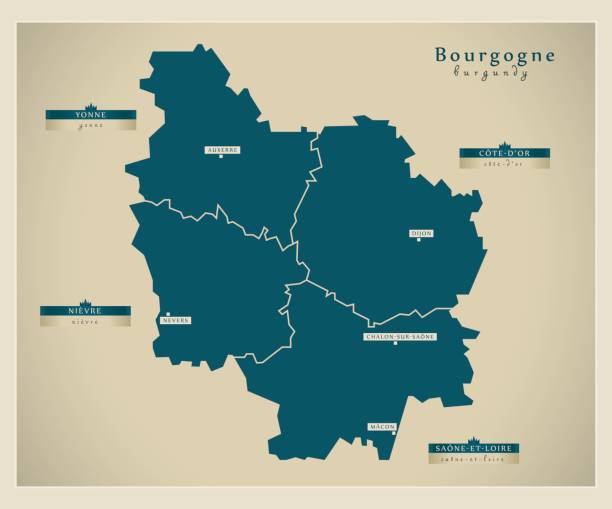 nowoczesna mapa - bourgogne fr - burgundia stock illustrations