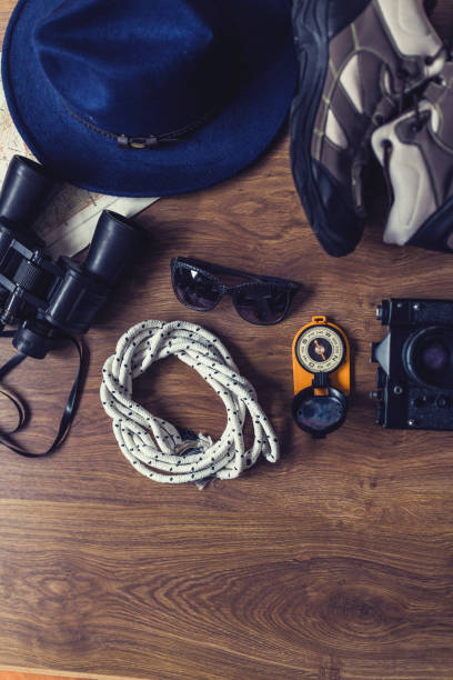 istock Flat lay of things you need for hiking 654630002