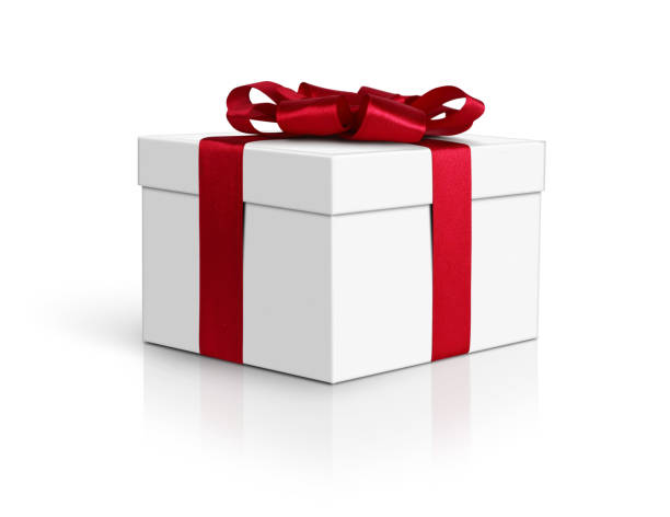 istock Gift box, side view, with red ribbon and bow isolated on white, path 654631916