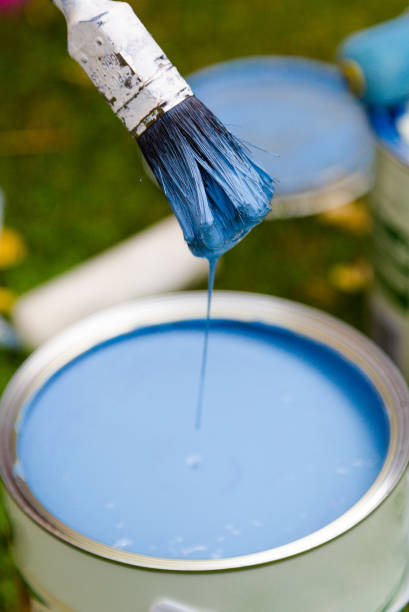 istock Blue water protection paint close up 654636732