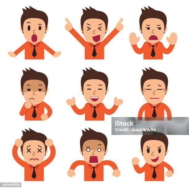 Ilustración de Empresario Mostrando Diferentes Caras De Dibujos Animados  Emociones y más Vectores Libres de Derechos de Emoción - iStock
