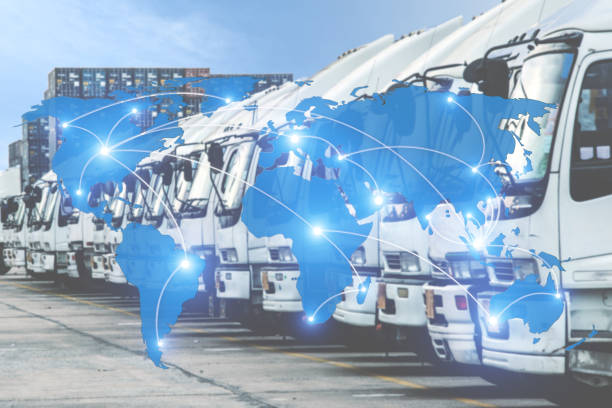 istock Map global logistics partnership connection of Container Cargo freight truck for Logistics Import Export background (Elements of this image furnished by NASA) 654645442