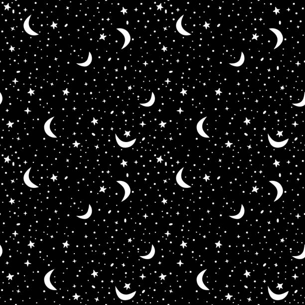Seamless pattern with space in black and white colors Seamless pattern with space in black and white colors. Vector background with stars and crescent moons moon patterns stock illustrations
