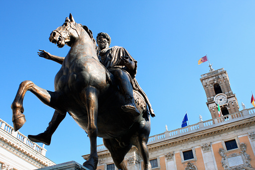 Piazza del Campidoglio - Statue Marco Aurelio at the Capitoline Hill in Rome, Italy