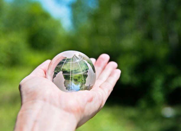 istock Hand holding a glass globe in nature 654668336