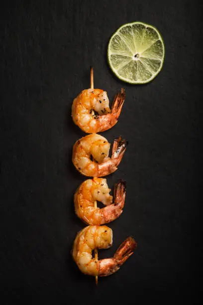 Photo of Grilled shrimps. Dish. Seafood