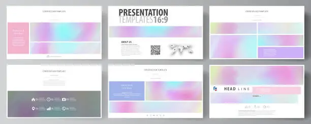 Vector illustration of Business templates in HD format for presentation slides. Vector layouts in abstract design. Hologram, background in pastel colors with holographic effect. Blurred colorful pattern, futuristic texture