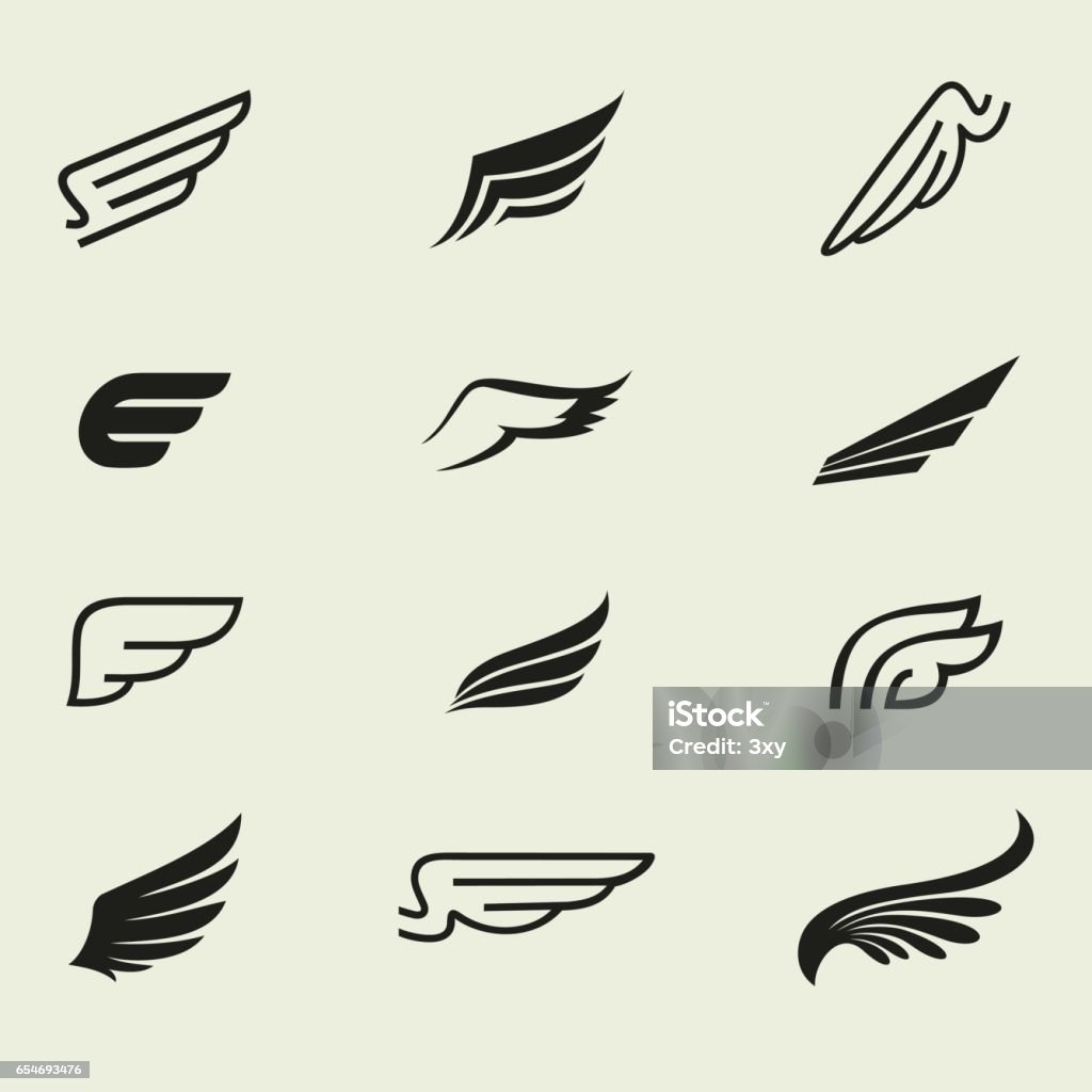 Wings Wings icons vector set. Wings. Set of design elements. Animal Wing stock vector