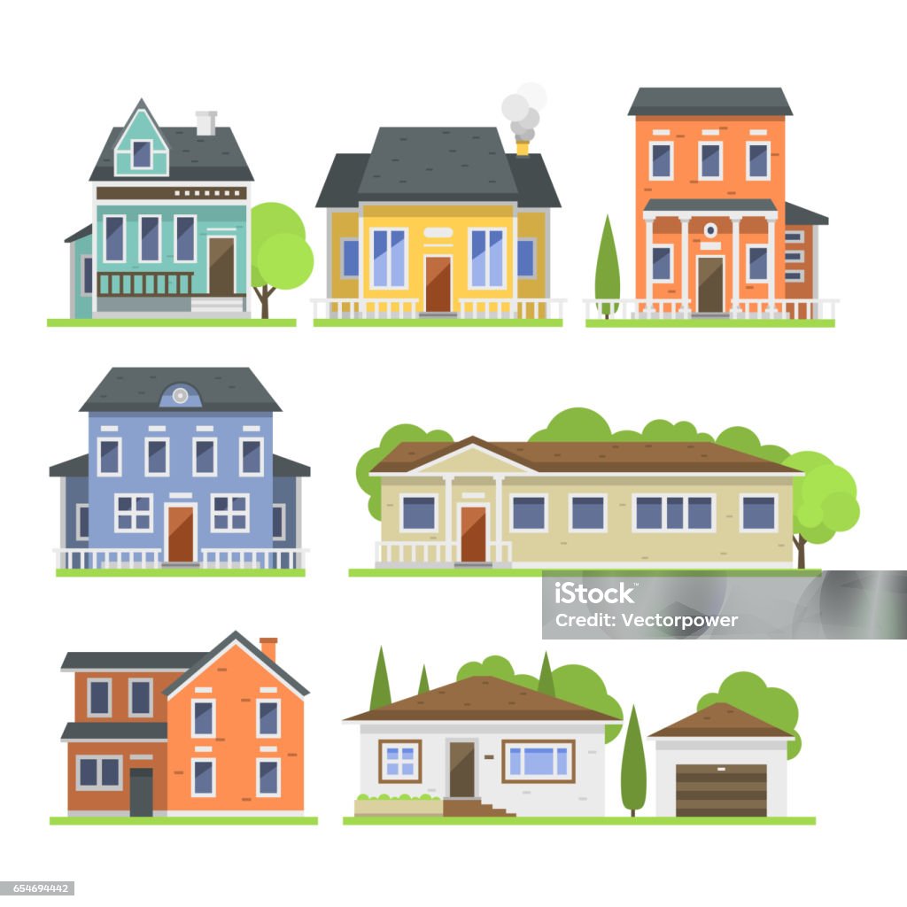 Cute Colorful Flat Style House Village Symbol Real Estate Cottage ...