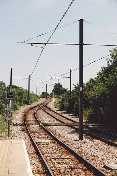 istock Railroad Tracks On Field Against Clear Sky 654714295