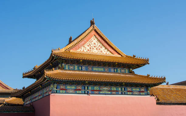 Forbidden city rooftop against blue sky