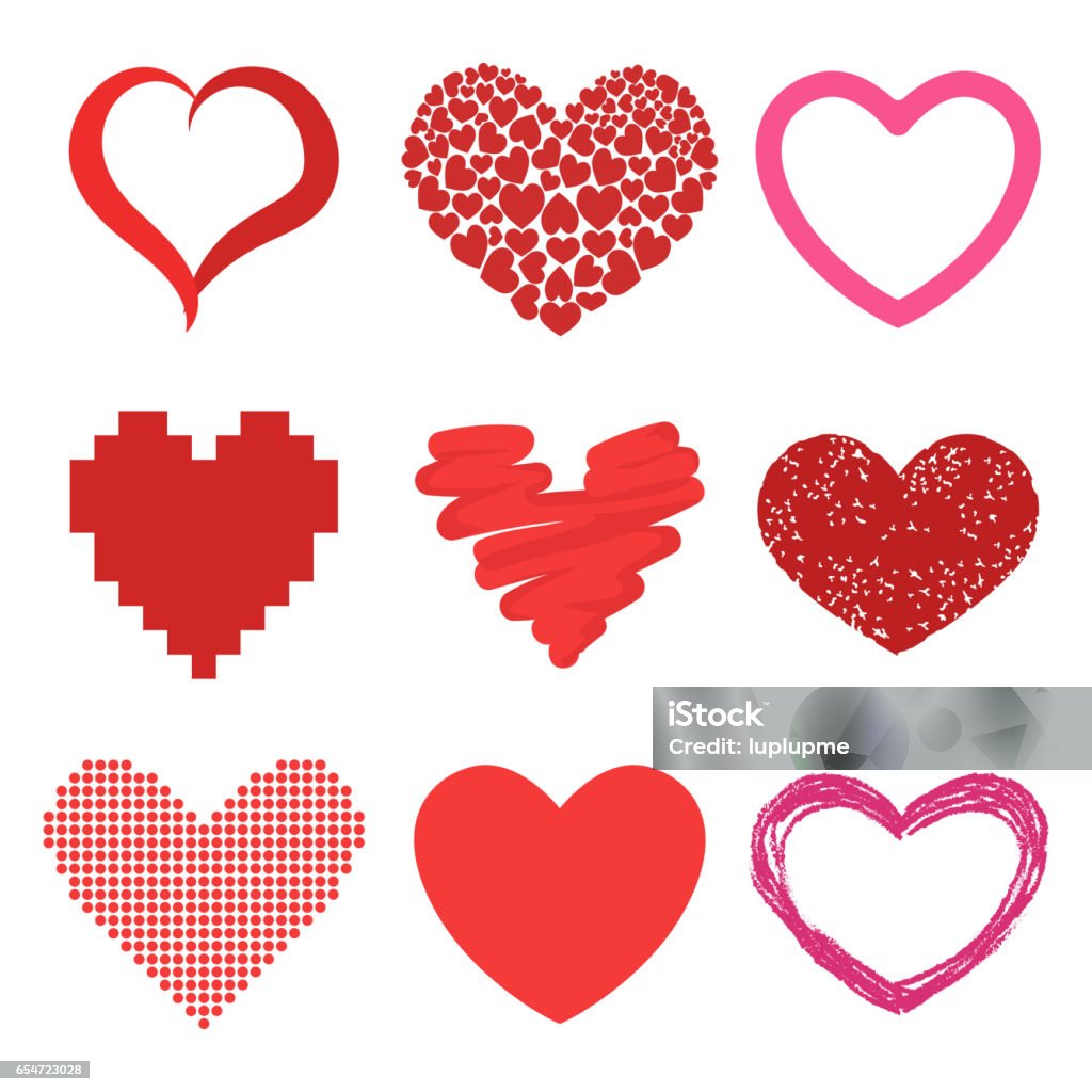 Differents Style Red Heart Vector Icon Isolated Love Valentine Day ...