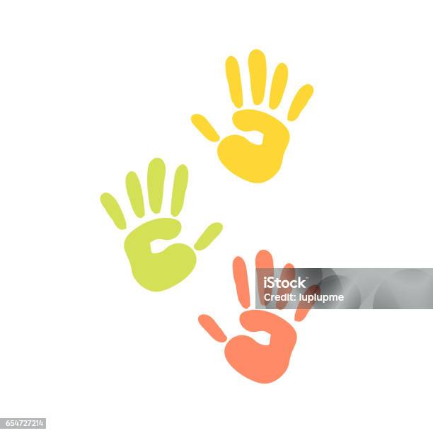 Abstract Background Prints Of Hands Of The Child Vector Illustration Pattern Art Finger Ink Color Palm Trace Colorful Design Thumb Symbol Stock Illustration - Download Image Now