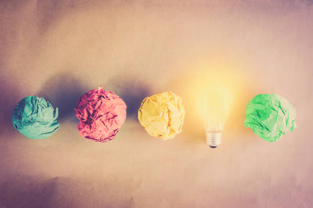 istock Inspiration concept crumpled paper light bulb metaphor for good idea 654748466
