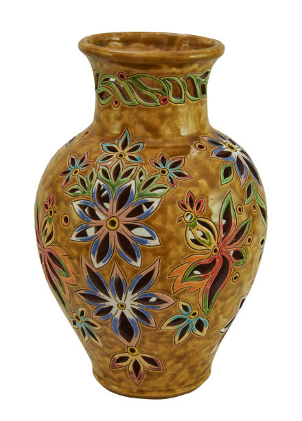 istock Colorful decorative jug decorated with flowers - handmade pottery clay glazed 654751746