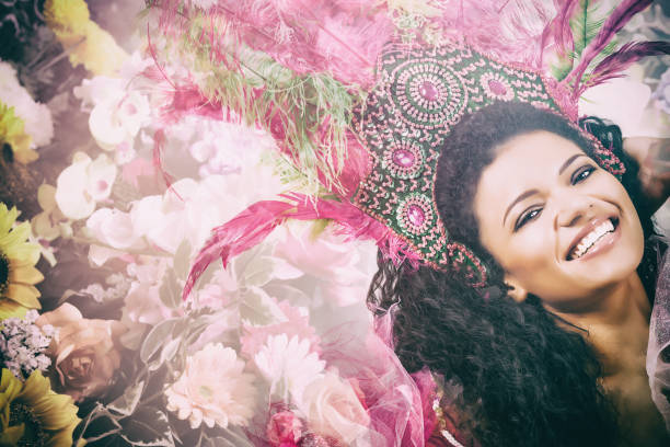 Double exposure of happy samba dancer portrait and colorful flowers Double exposure of happy samba dancer portrait and colorful flowers samba dancing stock pictures, royalty-free photos & images