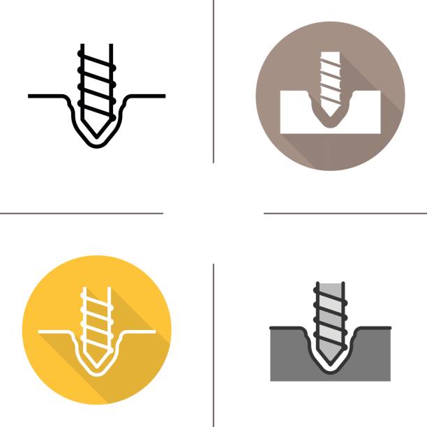 Drilling icons Drilling flat design, linear and color icons set. Rotating mining drill bit drill bit stock illustrations