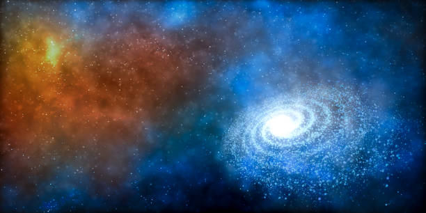 เนบิวลาที่มีสีสันและกาแลคซีเกลียวในจักรวาล พื้นหลังช่องว่าง - การสํารวจทางวิทยาศาสตร์ ภาพสต็อก ภาพถ่ายและรูปภาพปลอดค่าลิขสิทธิ์