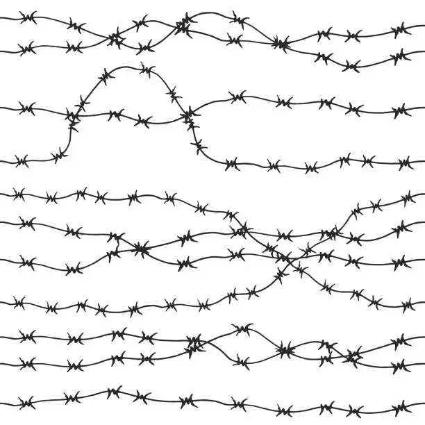 Vector illustration of Barbed wire Hand drawn seamless pattern.