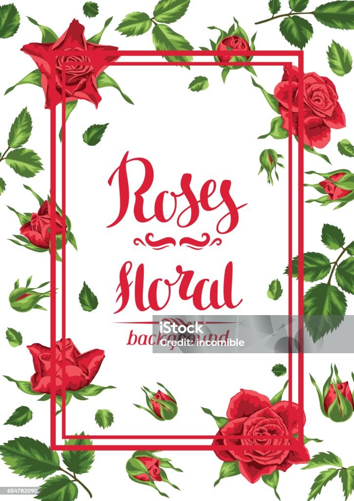 Ilustración de Tarjeta De Invitación Con Rosas Rojas Hojas Brotes Y Flores  Realista y más Vectores Libres de Derechos de Aire libre - iStock