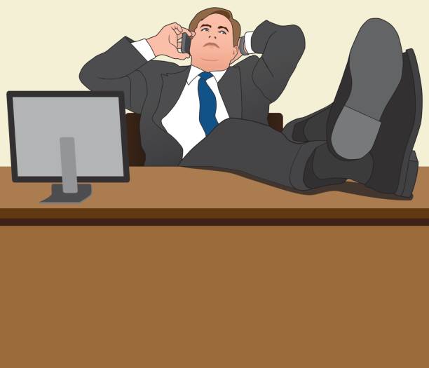 Relaxed Businessman Businessman with feet up on desk is talking on his cell phone feet up stock illustrations