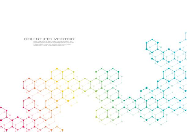 sechskant-molekül. molekulare struktur. genetischen und chemischen verbindungen. chemie, medizin, wissenschaft und technologie-konzept. geometrischen abstrakten hintergrund. atom, dna und neuronen vektor - formula chemistry vector molecular structure stock-grafiken, -clipart, -cartoons und -symbole