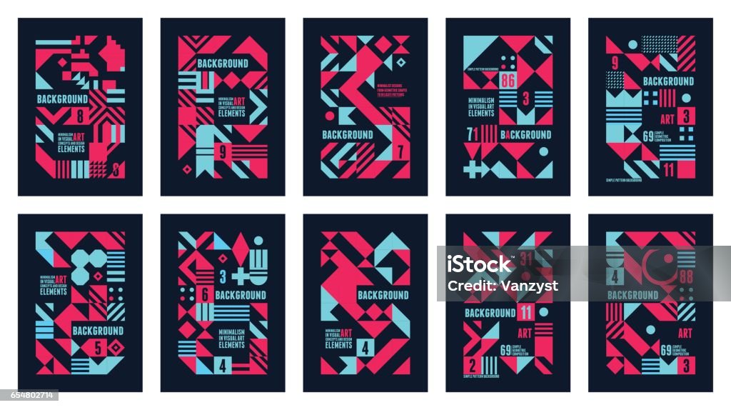Set Posters Colorful Scandinavian Poster Colorful Background Decorative Wallpaper with geometric Bold Editable Simple Block in Bright Color Pattern stock vector