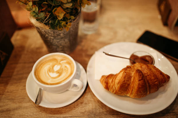 istock Coffee and croissants in Belgrade cafe 654805588