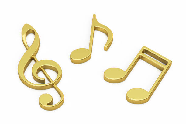 istock Golden Music Notes, 3D rendering isolated on white background 654815324