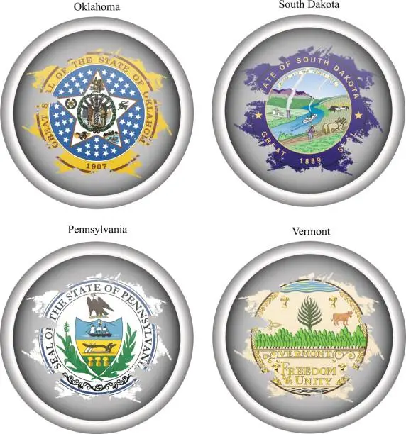 Vector illustration of States of USA seals. Vector.