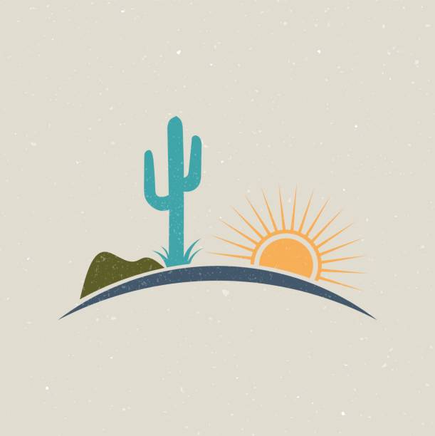пустыня иллюстрация логотип винтажный стиль - desert cactus mexico arizona stock illustrations