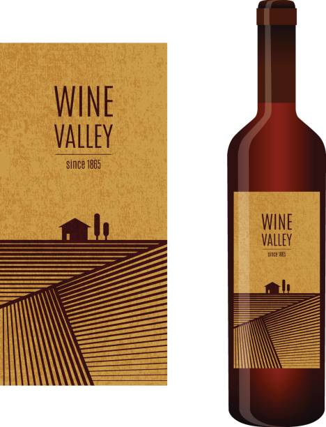 Vector wine label Vector wine label with abstract landscape and bottle of wine with this label wine bottle illustrations stock illustrations