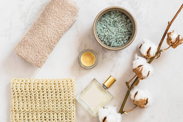 istock Organic spa cosmetic on marble background 654839908