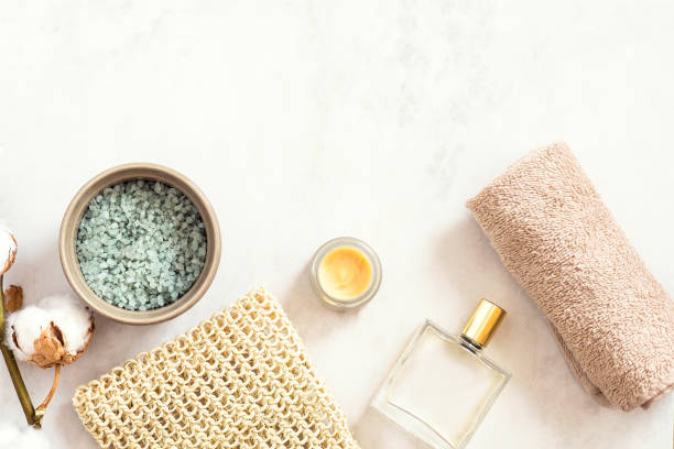 istock Organic spa cosmetic on marble background 654839914