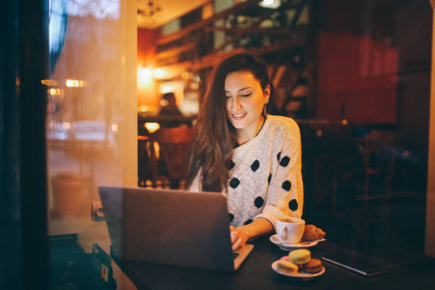 istock Young woman working in the Belgrade cafe 654842632
