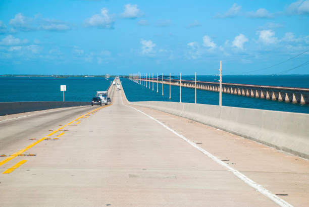 Drivesr`s view of Seven Mile Bridge on a way to Key West, the Florida Keys