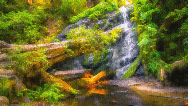 istock Russian Gulch Trail Waterfall Digital oil painting 654902540