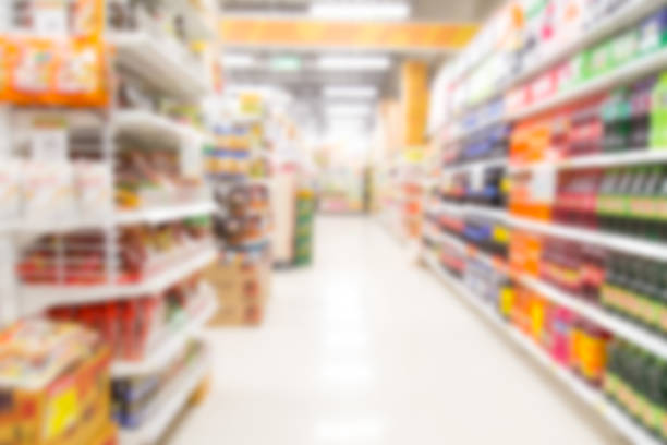istock Supermarket store blur background with bokeh 654918168