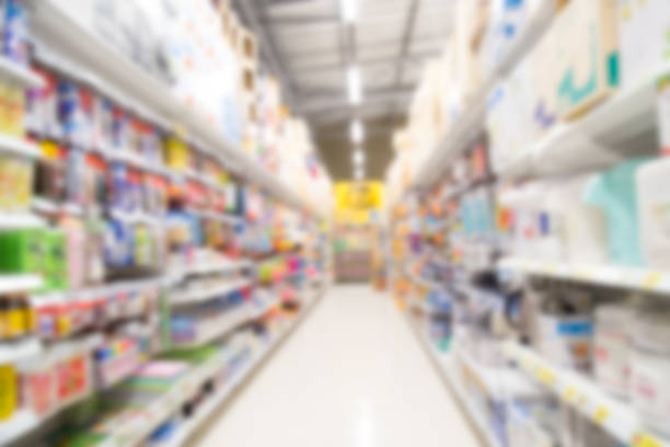 istock Supermarket store blur background with bokeh 654918174