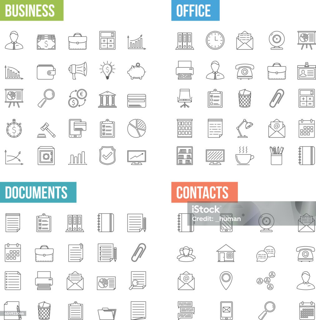 Business Line Icons Business, office, documents and contacts line icons, vector eps10 illustration Icon Symbol stock vector