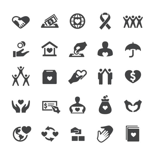 illustrations, cliparts, dessins animés et icônes de organisme de bienfaisance et de secours icons set - série smart - human hand hands clasped assistance globe