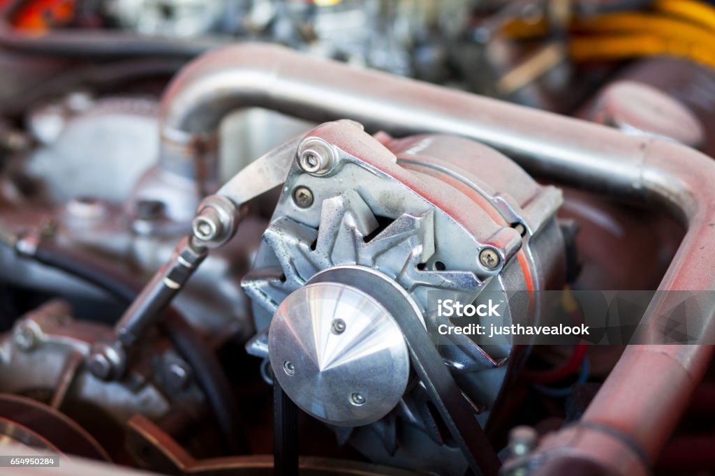 Motor detail of Pontiac Thunderbird Motor detail of Pontiac Thunderbird oldtimer Pontiac - Michigan Stock Photo