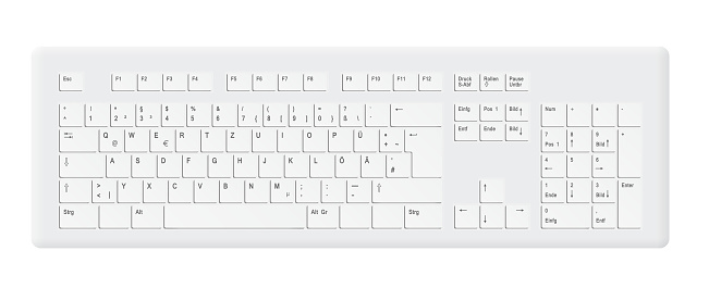 realistic white standard personal computer keyboard with all keys