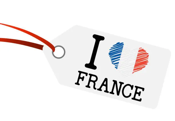 Vector illustration of hangtag with text I LOVE FRANCE
