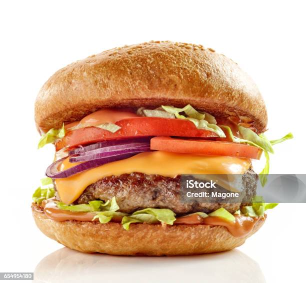 Fresh Tasty Burger Stock Photo - Download Image Now - Burger, Cut Out, Hamburger