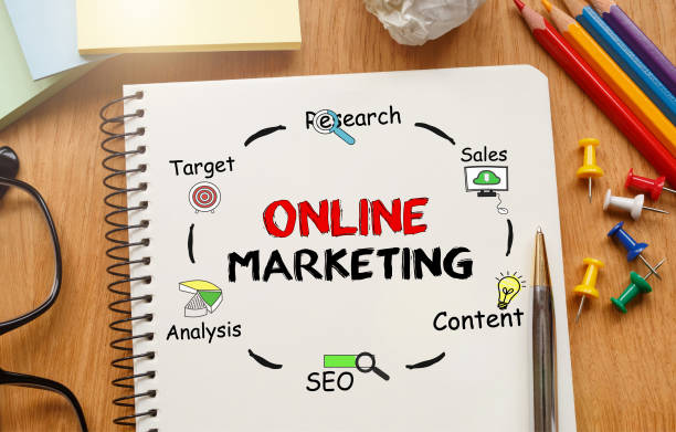 istock Notebook with Toolls and Notes about Online Marketing 654956430