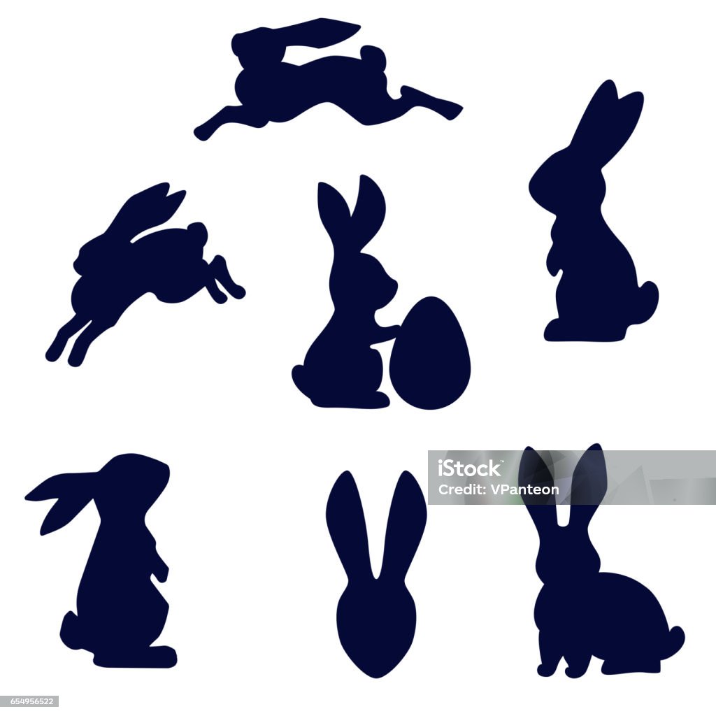 白い背景に分離されたイースター黒ウサギ シルエット ベクトル - カイウサギのロイヤリティフリーベクトルアート