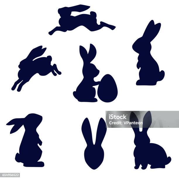 白い背景に分離されたイースター黒ウサギ シルエット ベクトル - カイウサギのベクターアート素材や画像を多数ご用意 - カイウサギ, 子兎, ベクター画像