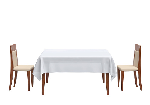 Table for two isolated on white background. 3D rendering